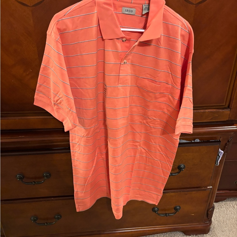 Izod Men's Coral-Striped Polo Shirt